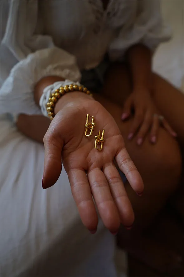 Natasha Double Linked Gold Earrings