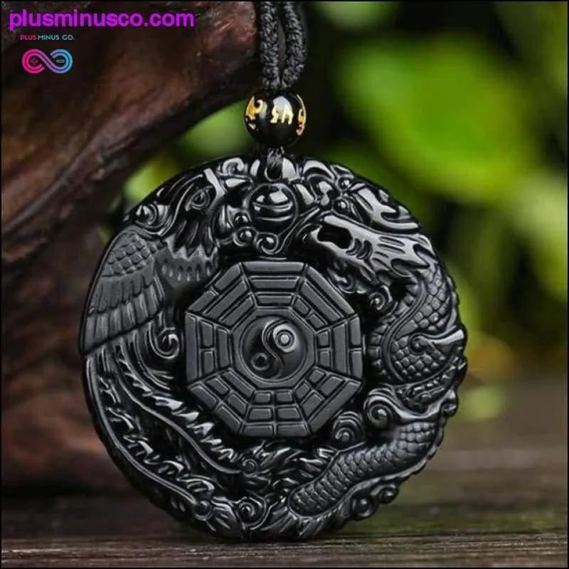 Natural Black Obsidian Hand Carved Chinese Dragon Phoenix
