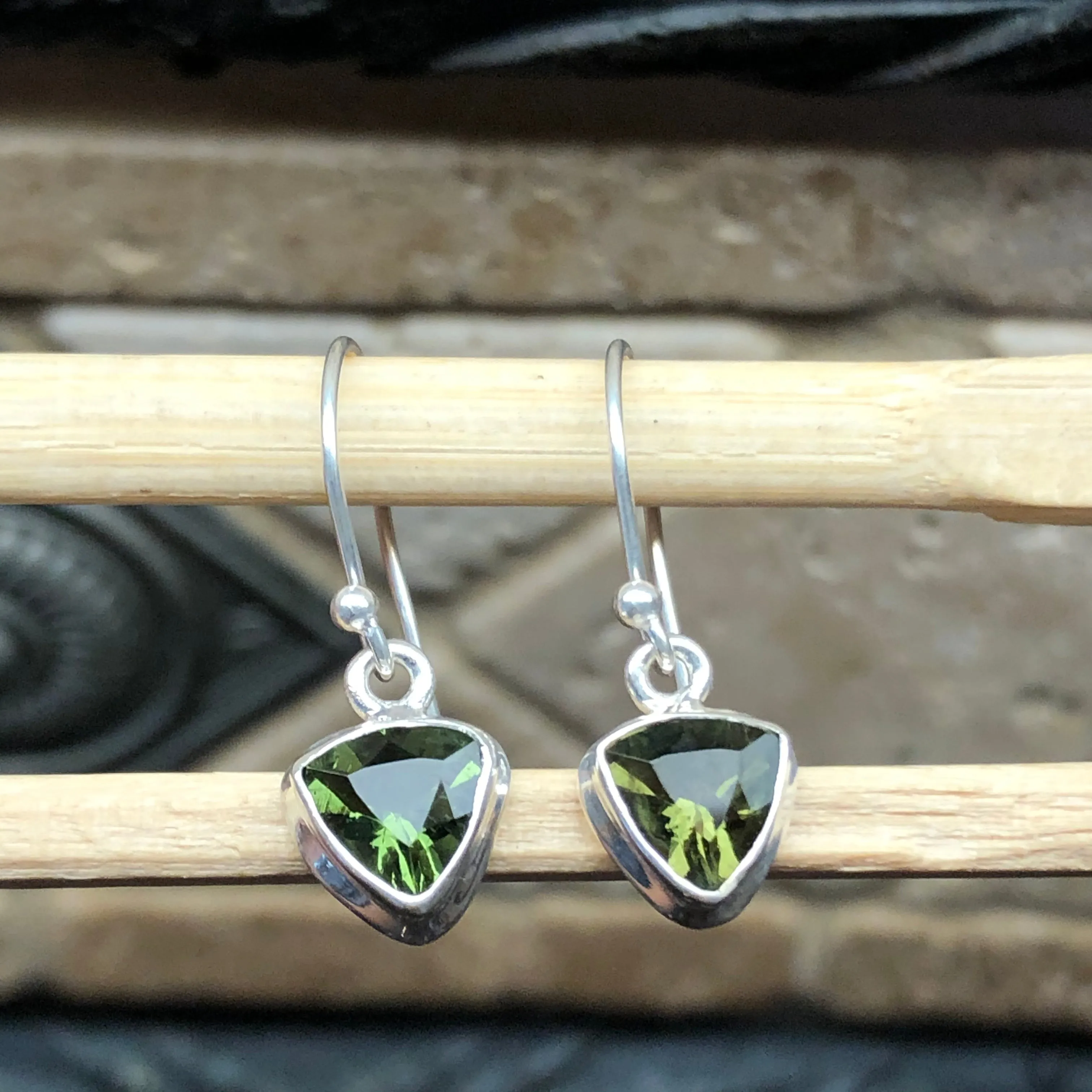 Natural Green Moldavite 925 Solid Sterling Silver Earrings 25mm