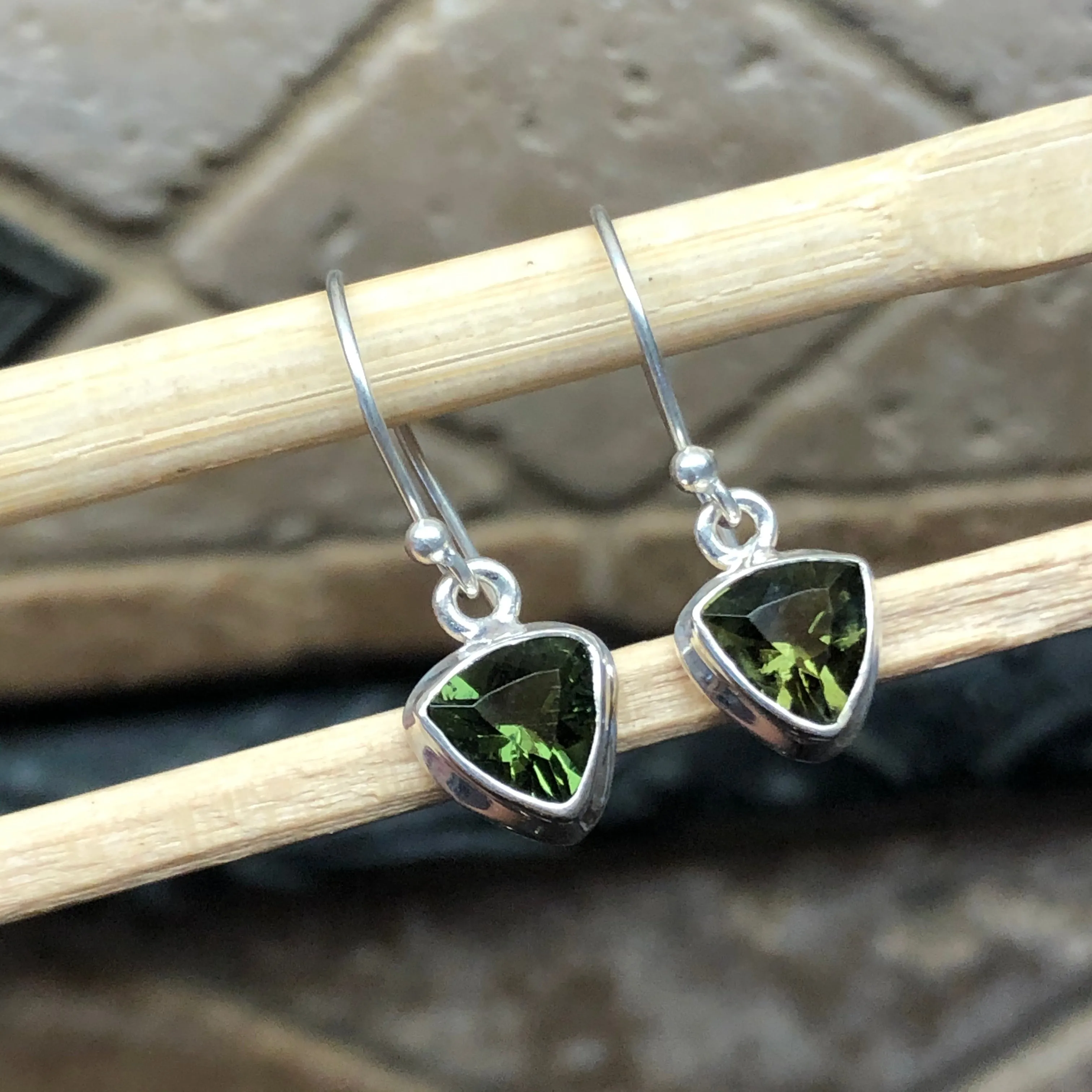 Natural Green Moldavite 925 Solid Sterling Silver Earrings 25mm