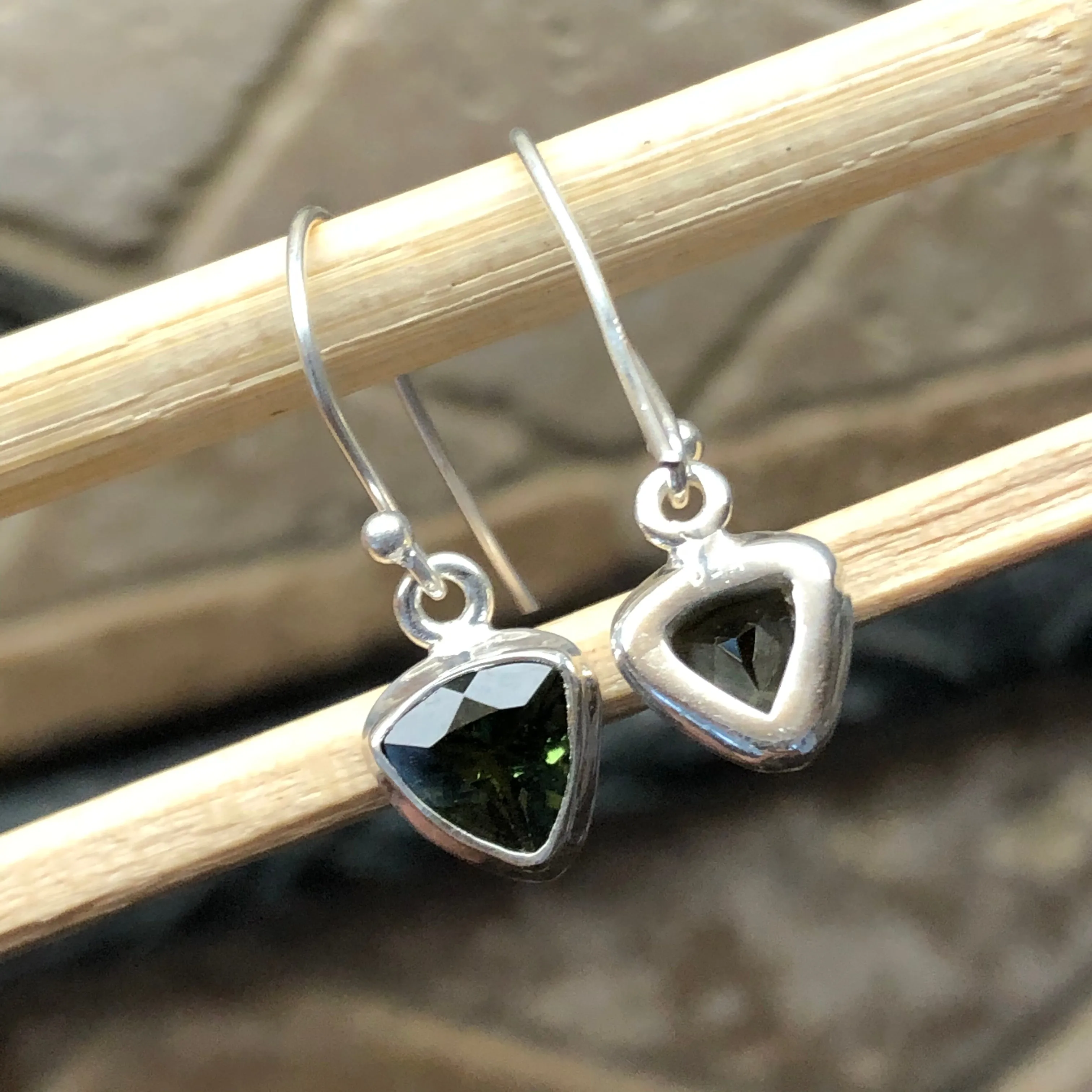 Natural Green Moldavite 925 Solid Sterling Silver Earrings 25mm