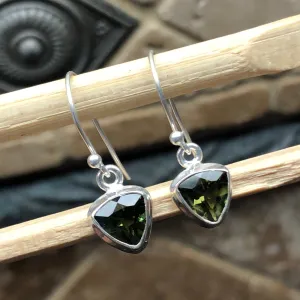 Natural Green Moldavite 925 Solid Sterling Silver Earrings 25mm