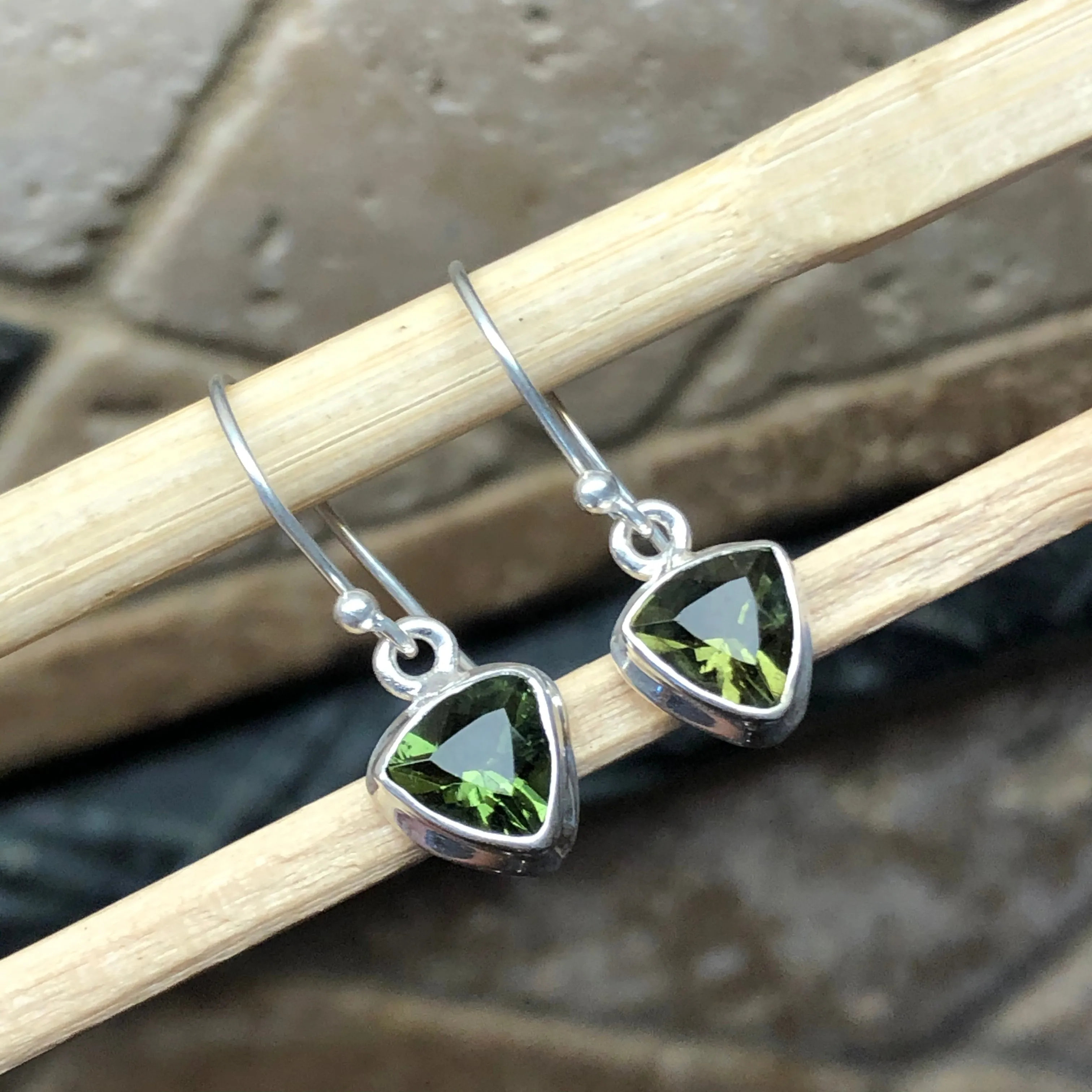 Natural Green Moldavite 925 Solid Sterling Silver Earrings 25mm