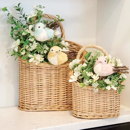 Natural woven willow hanging wall basket set