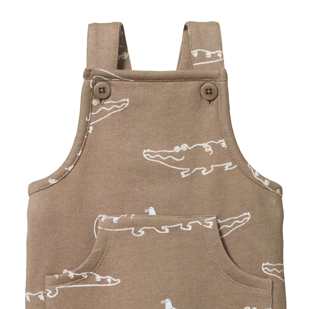 NATURE BABY TOBI OVERALLS SWEATSHIRTING CURIOUS CROCODILES PRINT