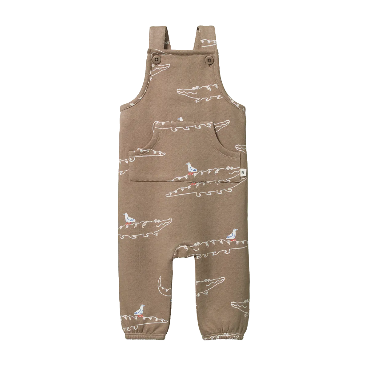 NATURE BABY TOBI OVERALLS SWEATSHIRTING CURIOUS CROCODILES PRINT