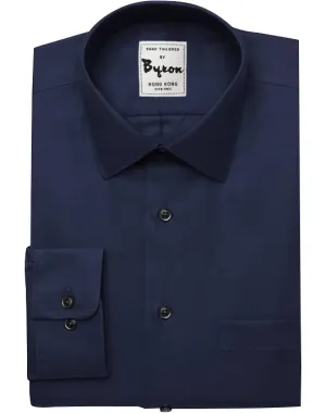 Navy Blue Solid Shirt, Hidden Button Down Collar, Round Cuff