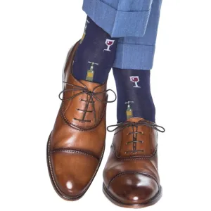 Navy w/Pine Green, Merlot and Gold Wine Glass/Bottle
