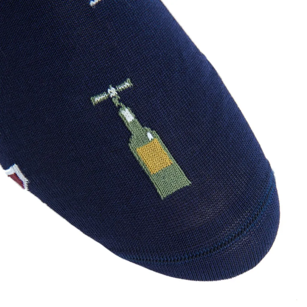 Navy w/Pine Green, Merlot and Gold Wine Glass/Bottle