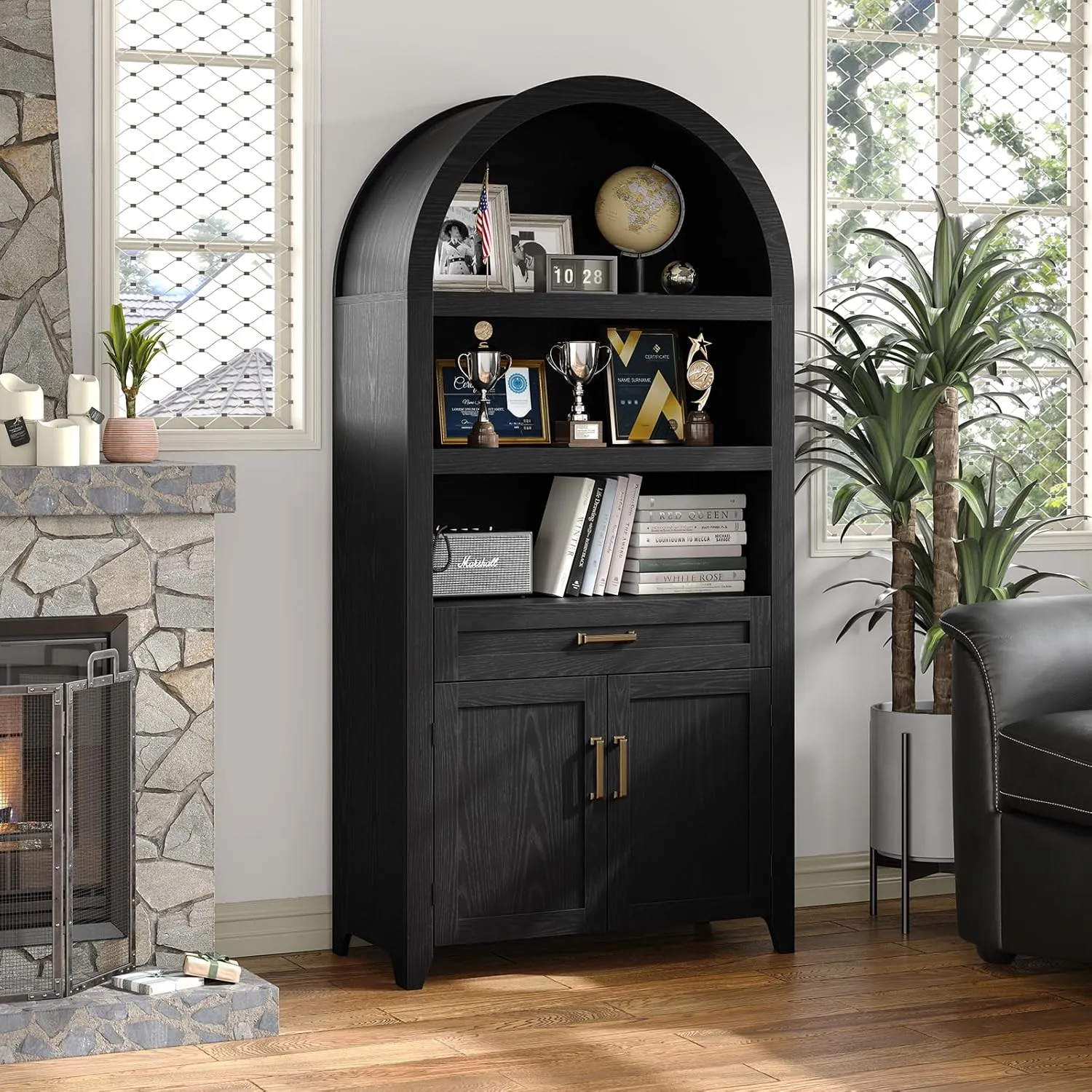 New ASSEMBLED Lark Manor 65" High Arched Storage Bookcase with Adjustable Shelves! Retails $550  (We deliver in town if needed)