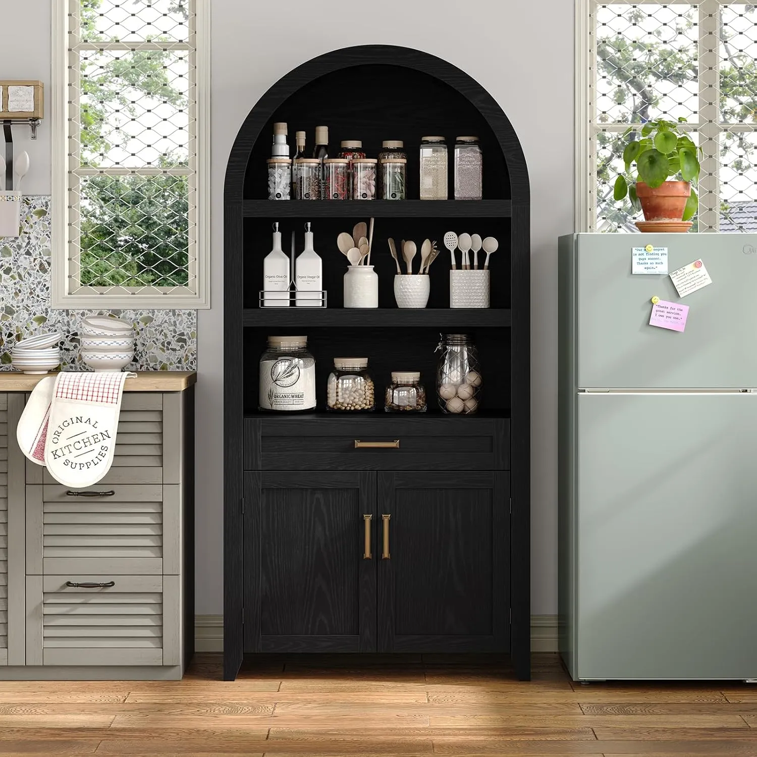 New ASSEMBLED Lark Manor 65" High Arched Storage Bookcase with Adjustable Shelves! Retails $550  (We deliver in town if needed)