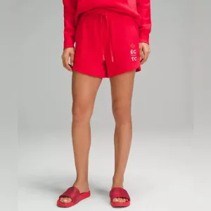 NEW! LULULEMON Team Canada Relaxed-Fit High-Rise Fleece Short 4&quot; (Spicy Red)