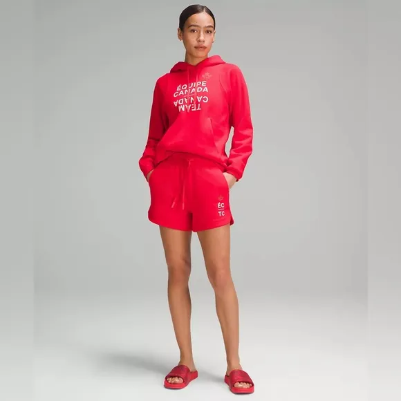 NEW! LULULEMON Team Canada Relaxed-Fit High-Rise Fleece Short 4&quot; (Spicy Red)