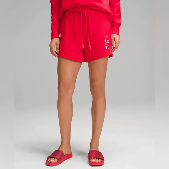 NEW! LULULEMON Team Canada Relaxed-Fit High-Rise Fleece Short 4&quot; (Spicy Red)