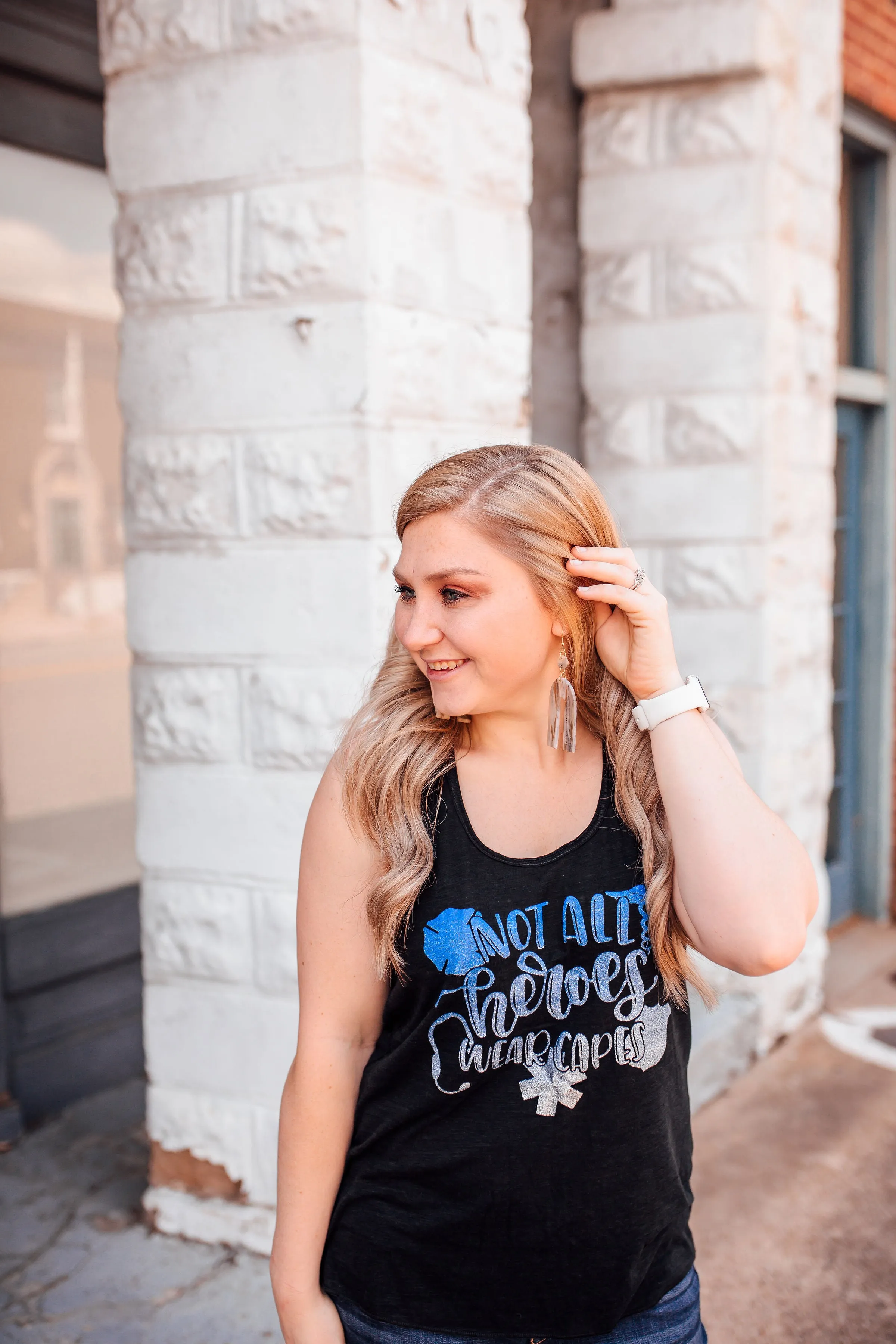 Not All Heroes Wear Capes © Flowy Racerback Top (Ombré Glitter)