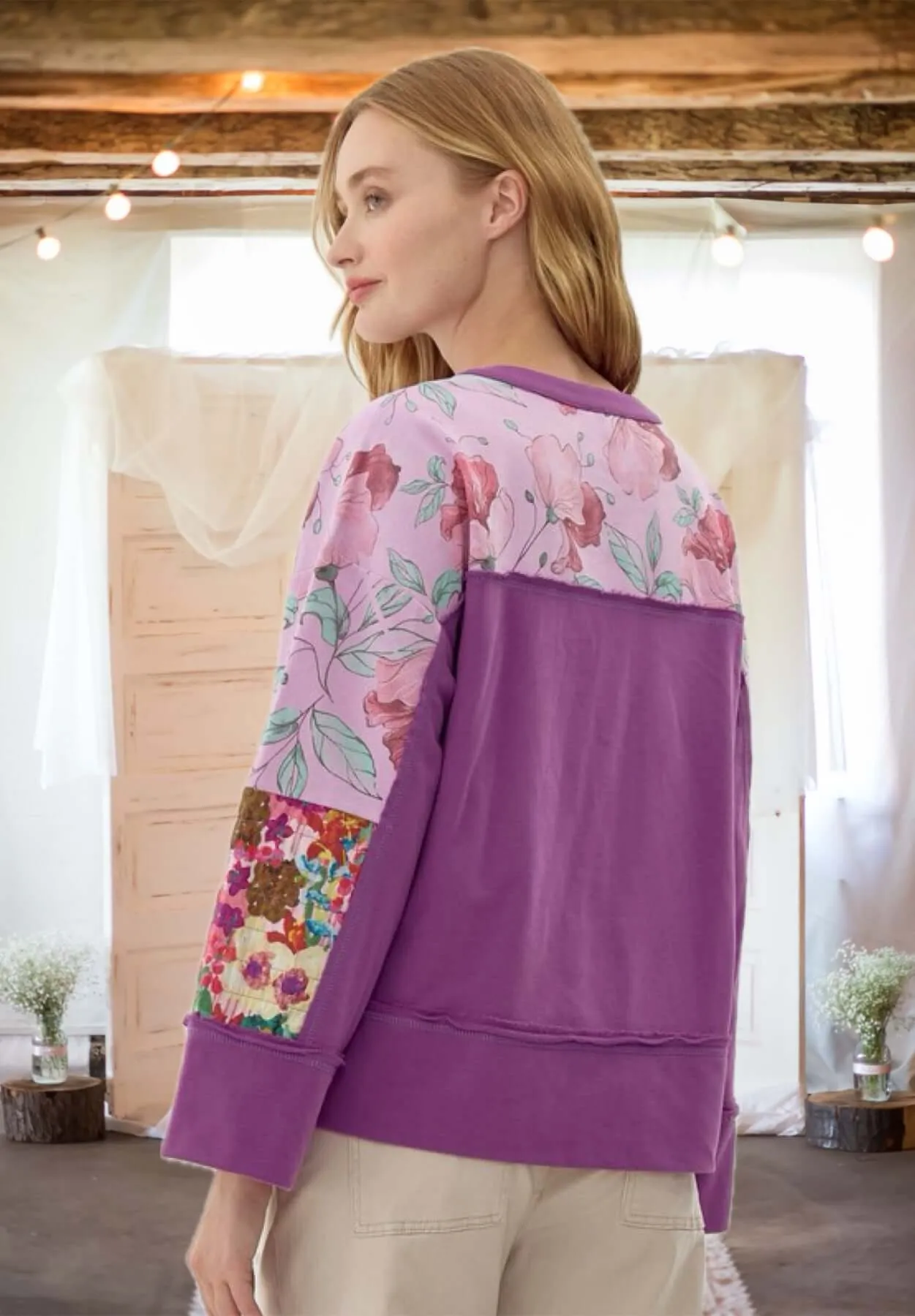 Nothing Compares Mixed Floral Print Top in Purple