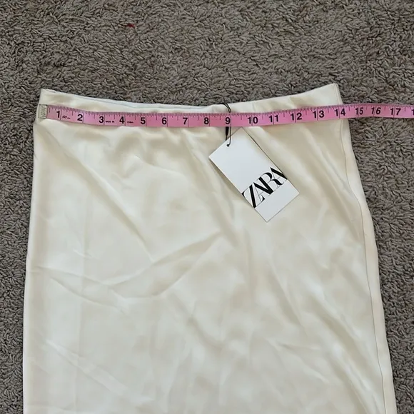 NWT Zara Cream Satin Midi Skirt