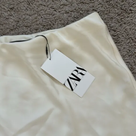 NWT Zara Cream Satin Midi Skirt