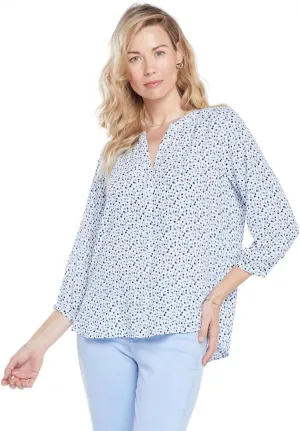 NYDJ Womens Blouse w/Pleated Back Piper Dots Blue S