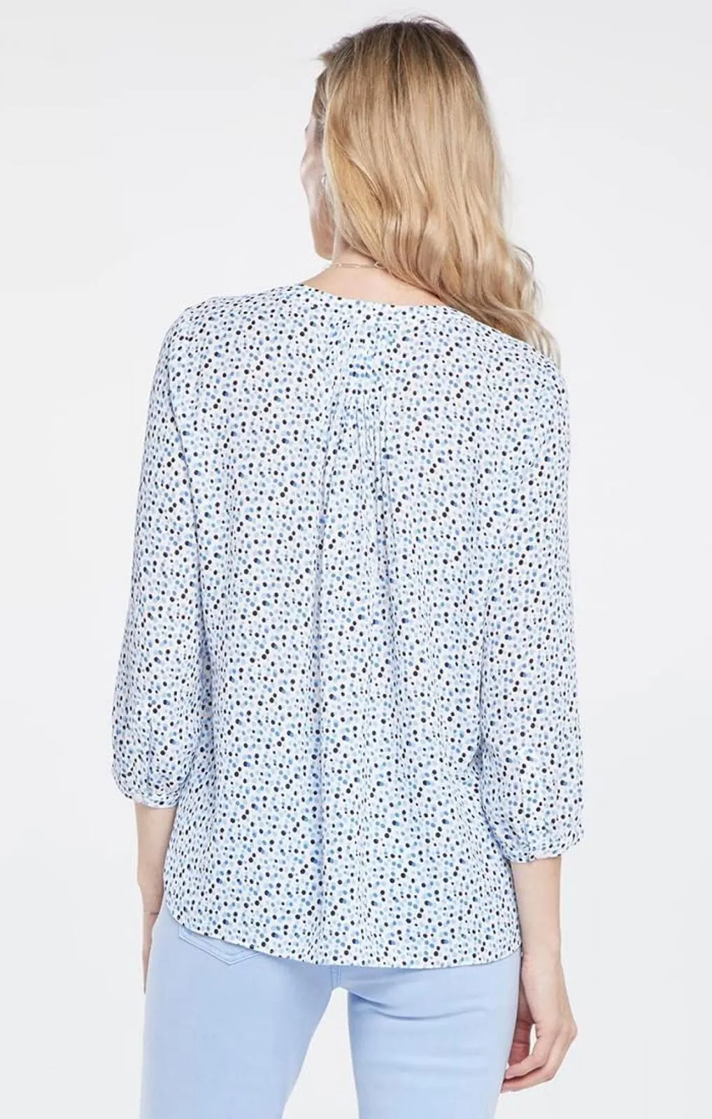 NYDJ Womens Blouse w/Pleated Back Piper Dots Blue S