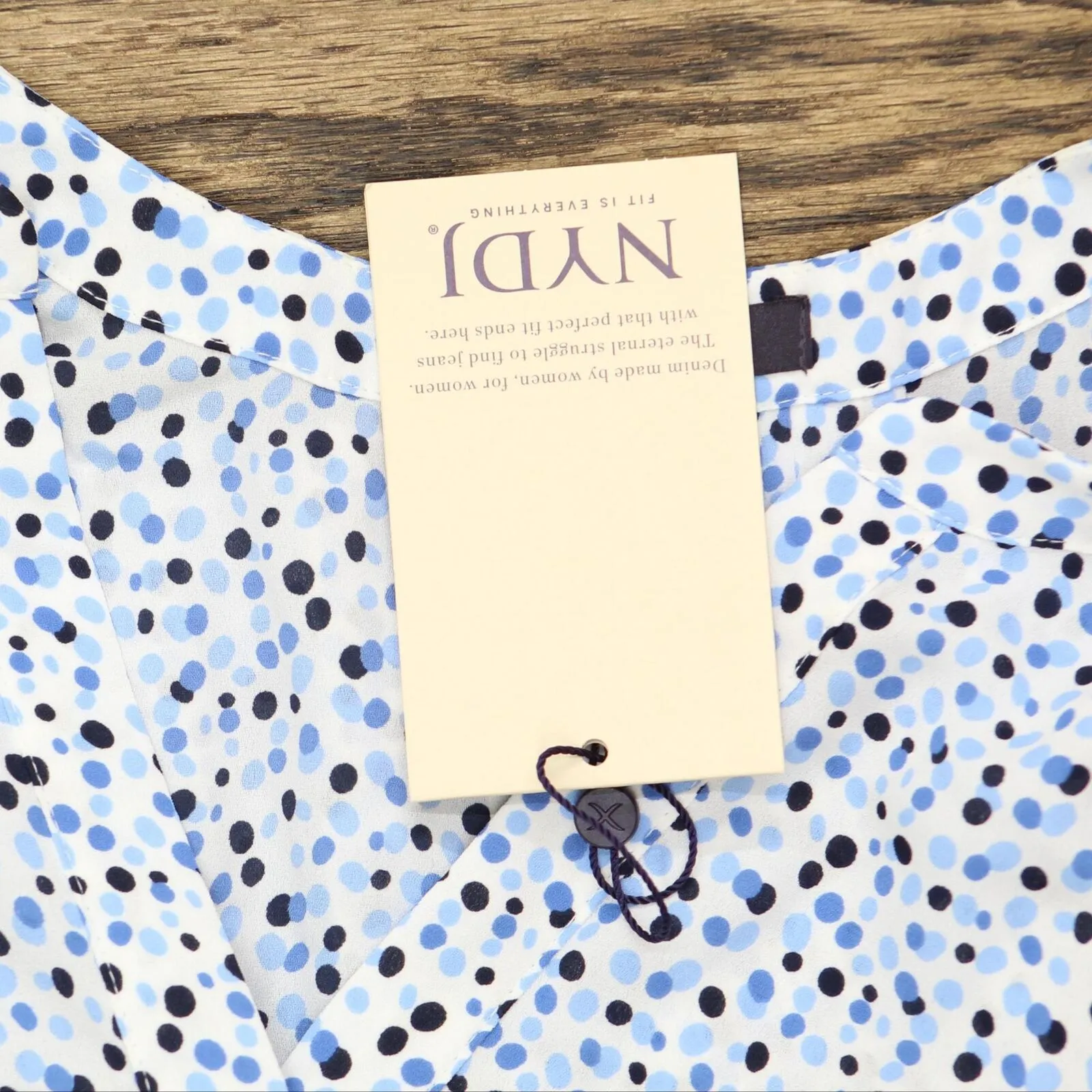 NYDJ Womens Blouse w/Pleated Back Piper Dots Blue S