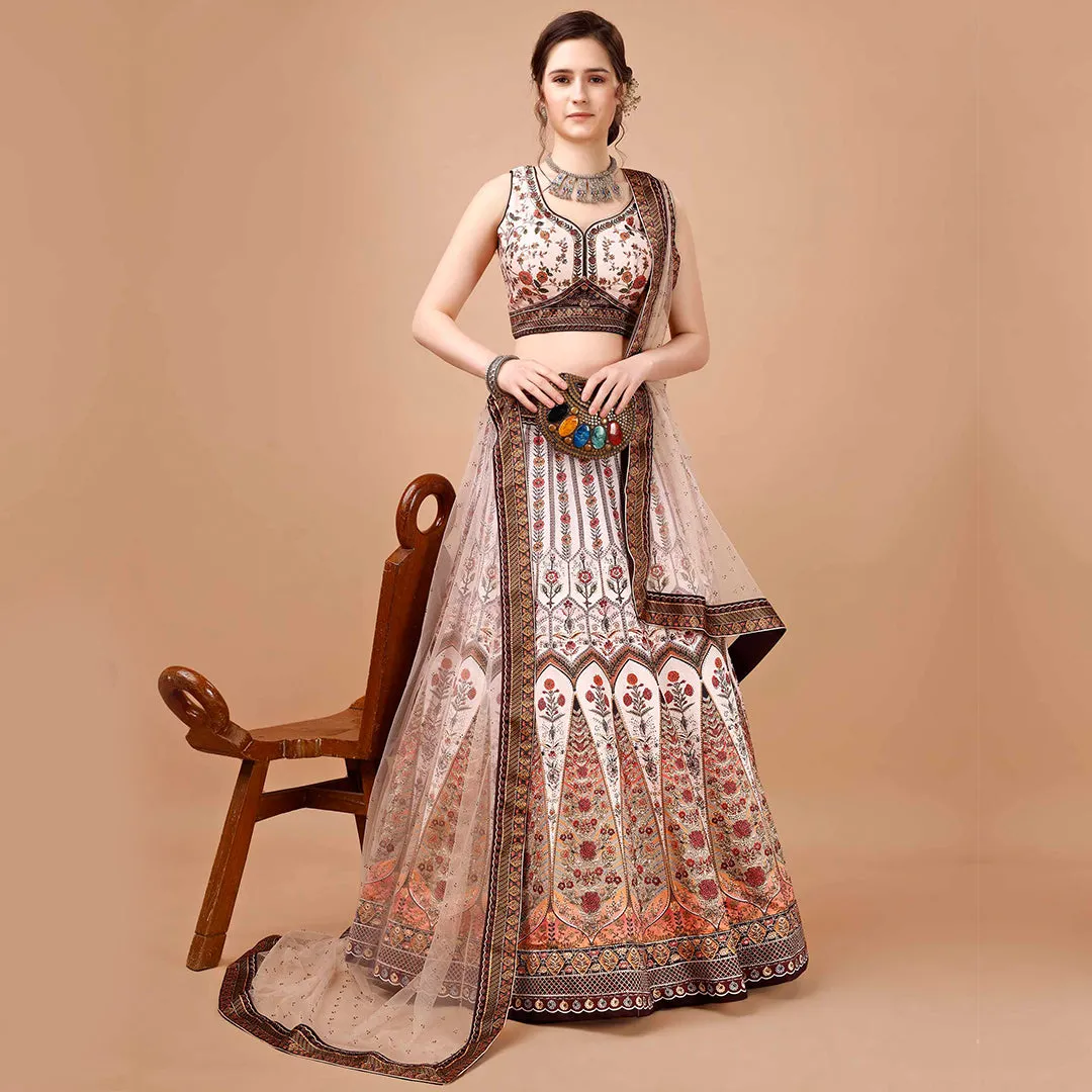 Off-white and Browny Edge Lehenga Set