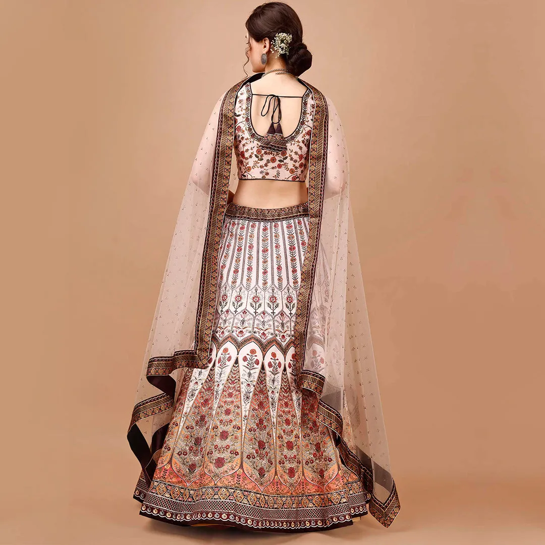 Off-white and Browny Edge Lehenga Set