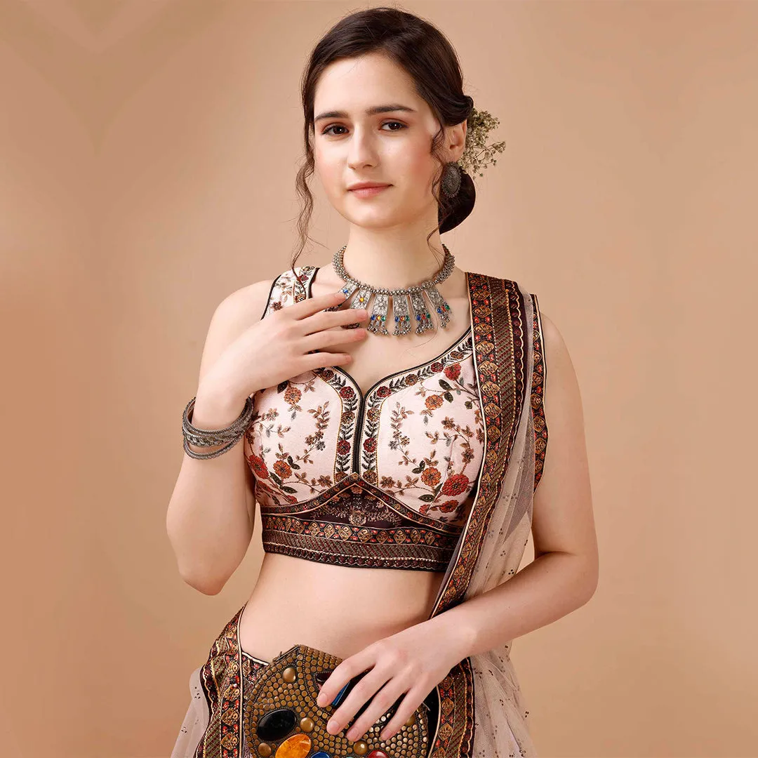 Off-white and Browny Edge Lehenga Set