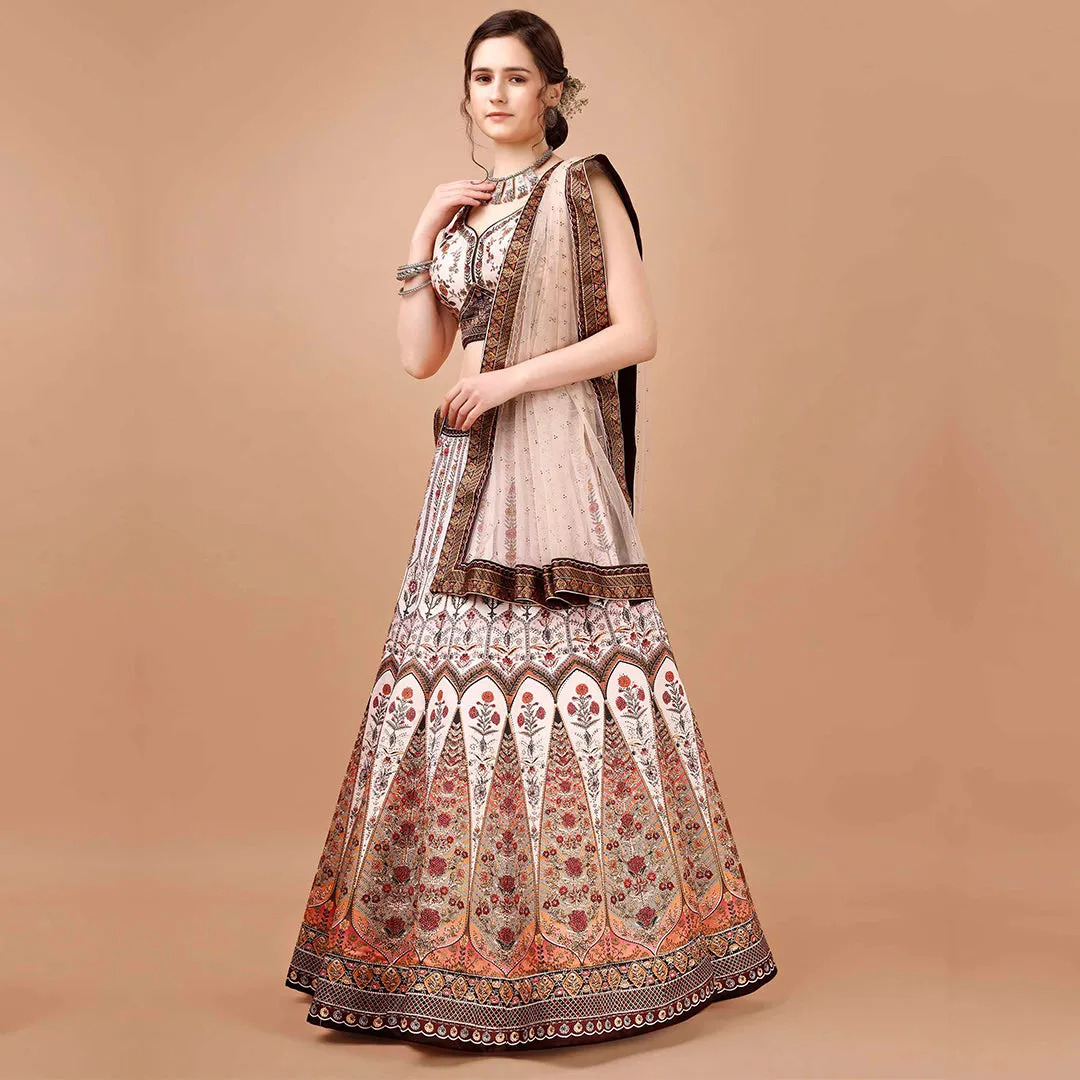Off-white and Browny Edge Lehenga Set