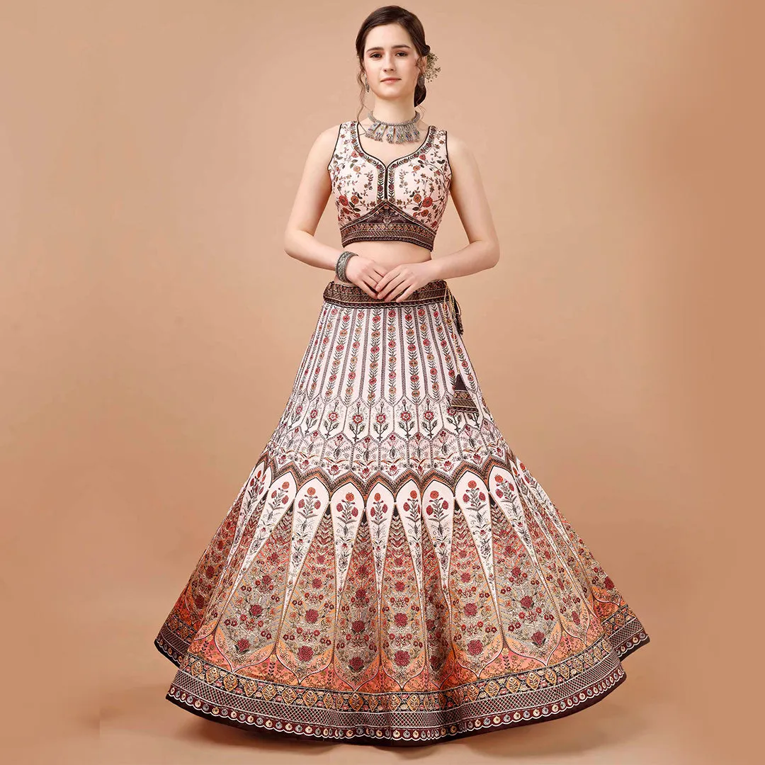 Off-white and Browny Edge Lehenga Set