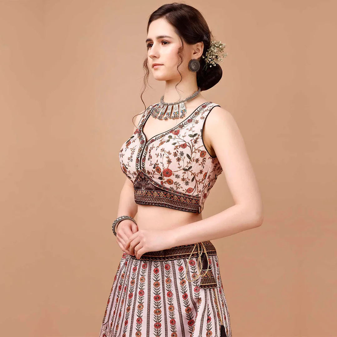 Off-white and Browny Edge Lehenga Set