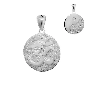 Ohm & Yin Yang Charm - Pendant, with Bail, Solid 14K White Gold