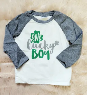 One Lucky Boy Gray & White Raglan