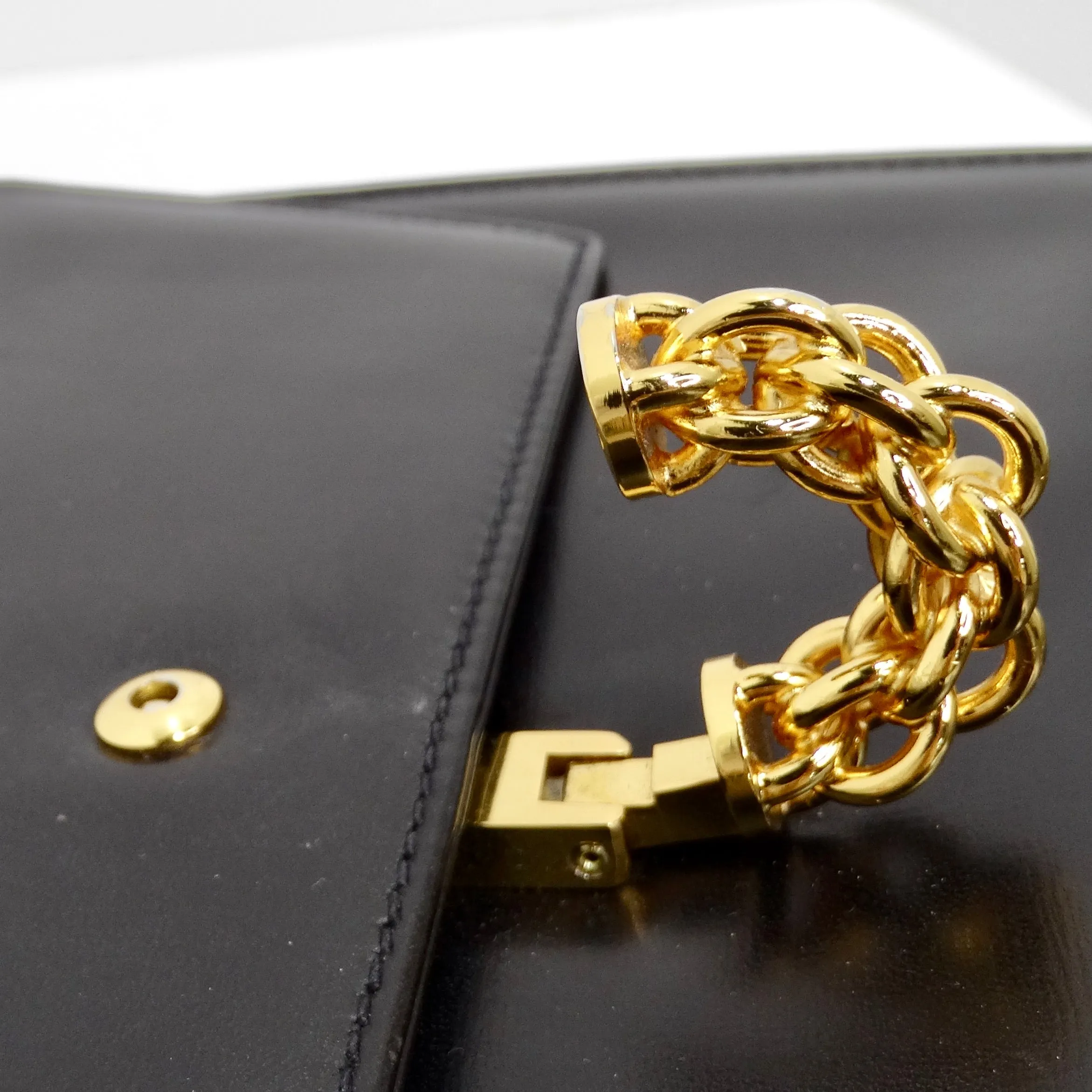 Paloma Picasso 1980s Black Leather Shoulder Bag