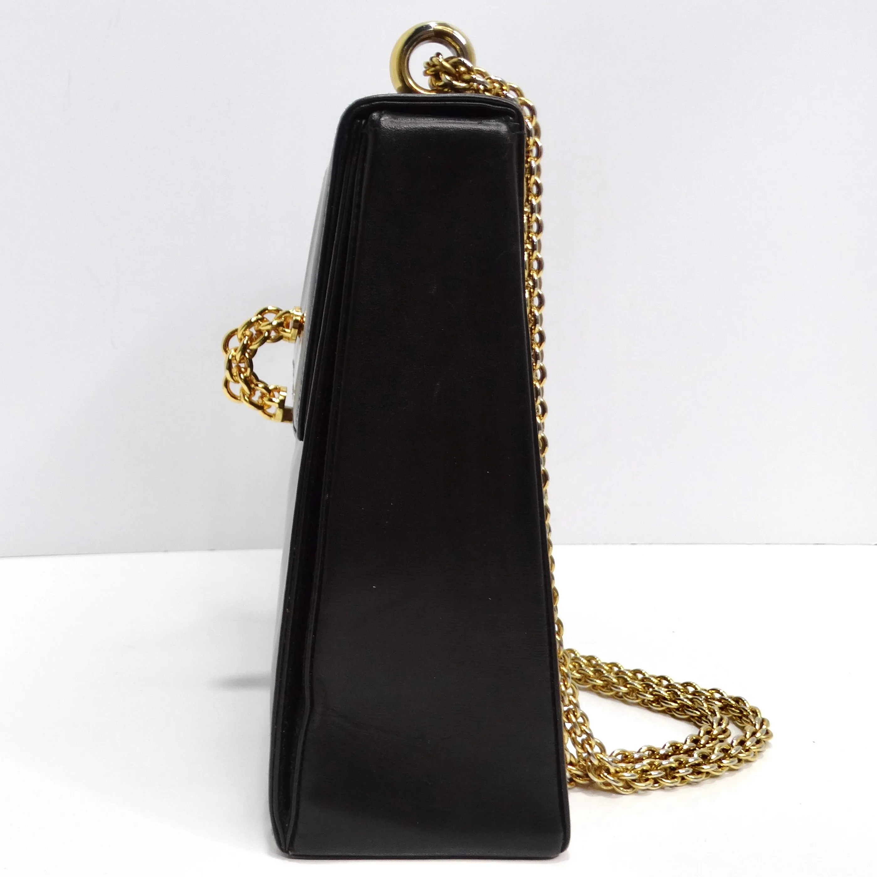 Paloma Picasso 1980s Black Leather Shoulder Bag