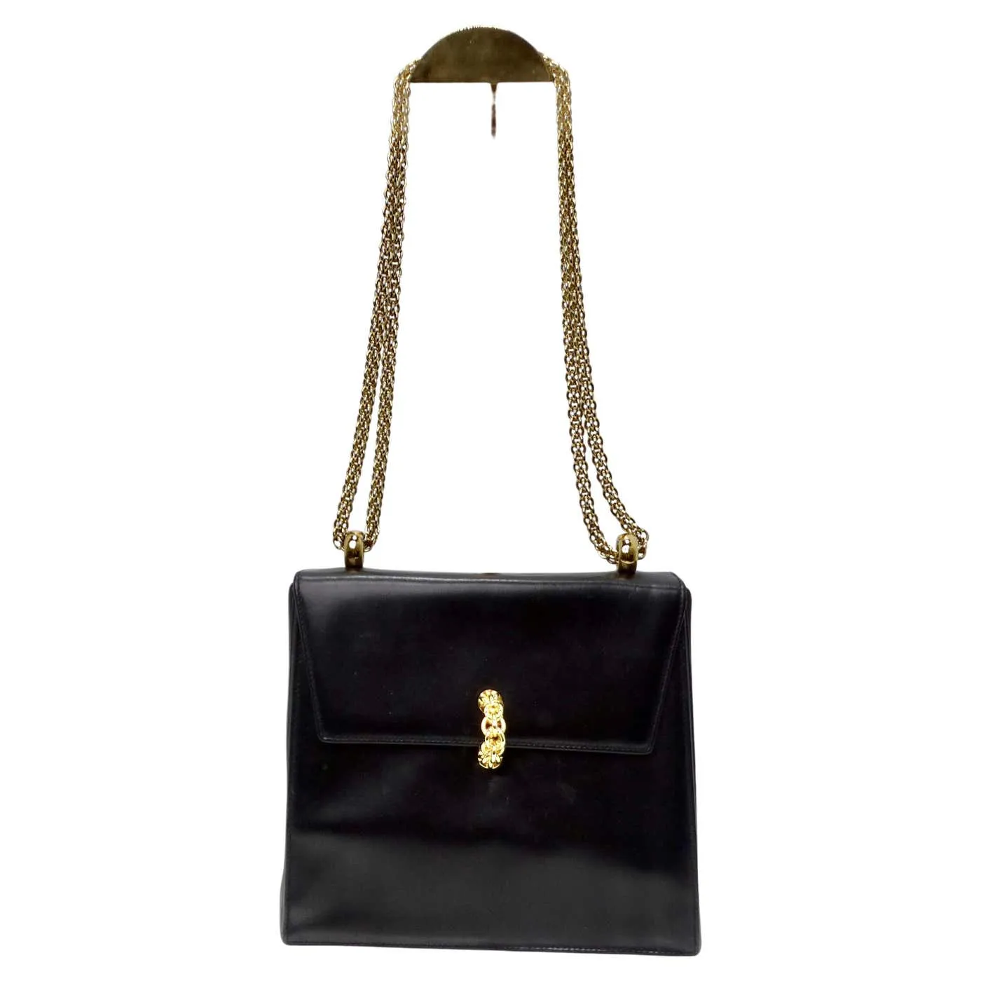 Paloma Picasso 1980s Black Leather Shoulder Bag