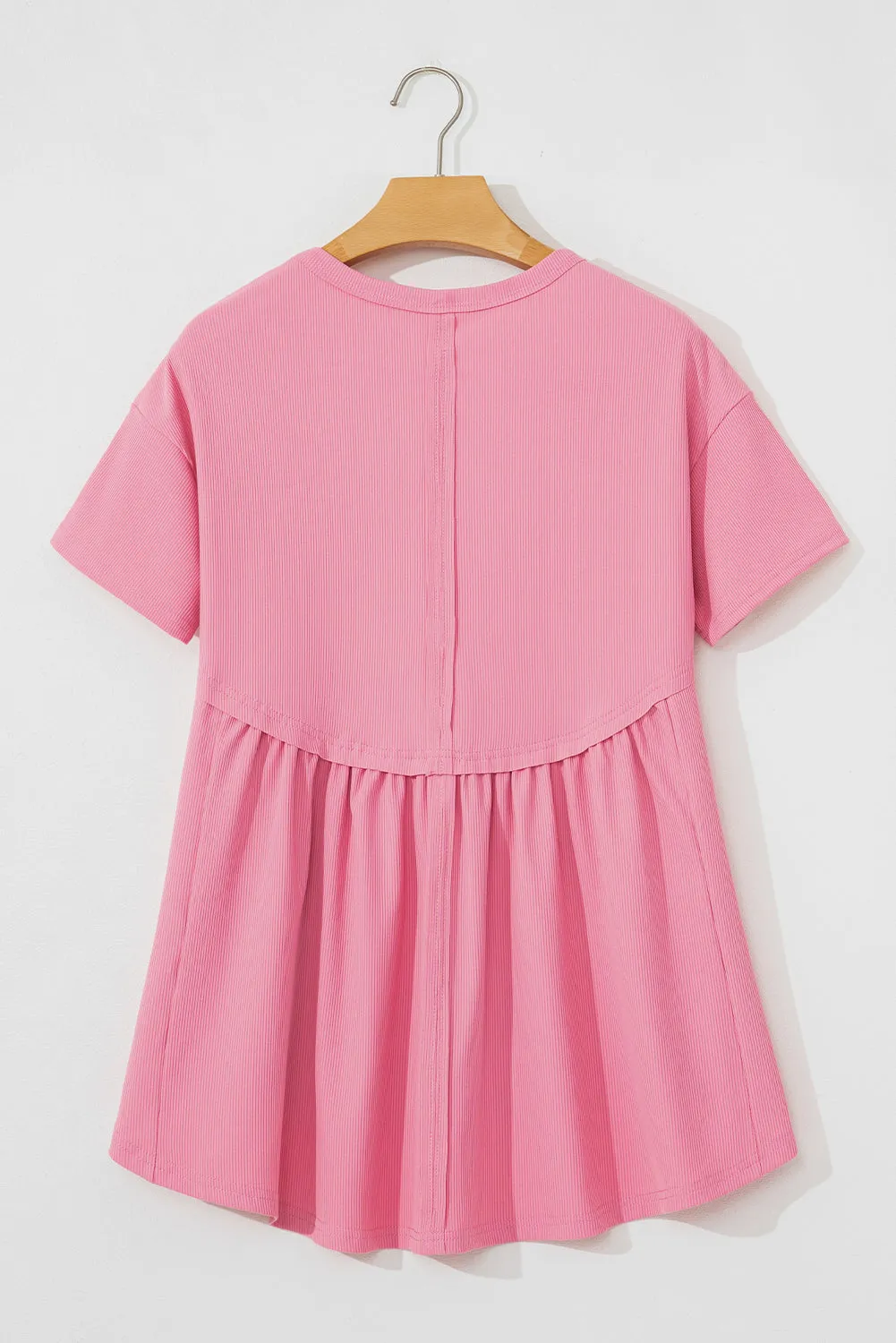Peach Blossom Subtle Ribbed Short Sleeve Babydoll Top