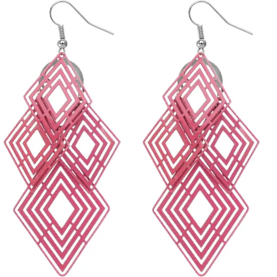 Pink Diamond Shaped Dangle Earrings