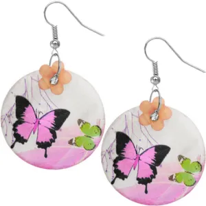 Pink Shell Butterfly Drop Earrings