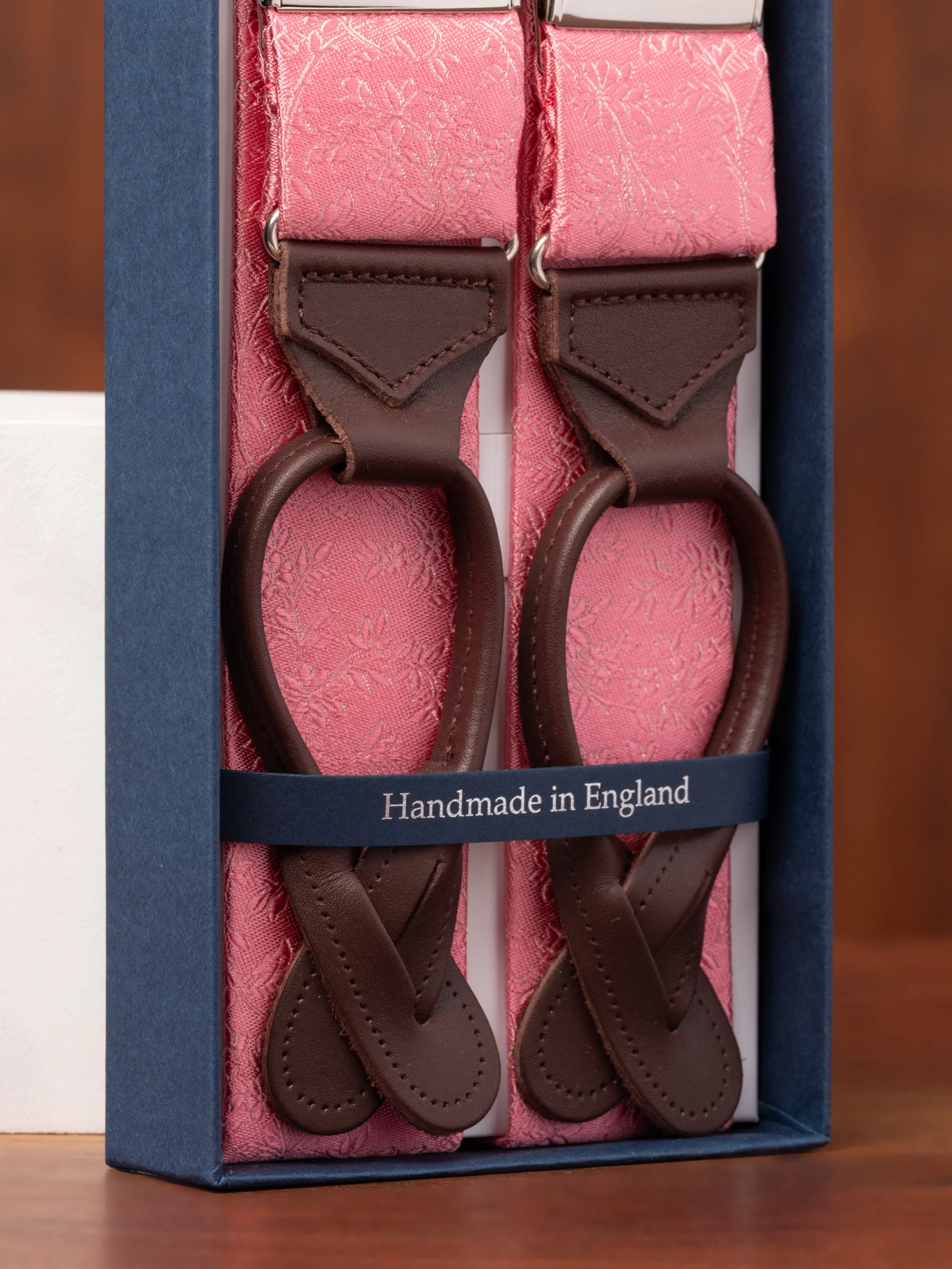 Pink Subtle Floral Silk Suspenders