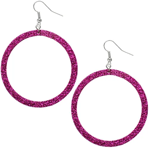 Pink Thin Glitter Hoop Earrings