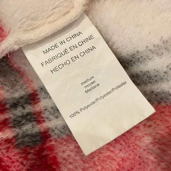 Pottery Barn Winslow Plush Plaid Robe White Red Size Medium