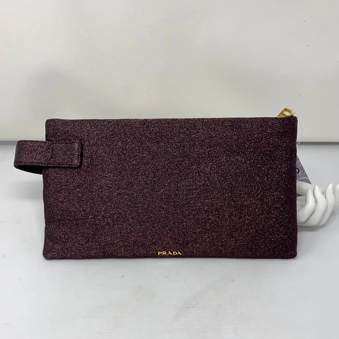 Prada Top Zip Sparkle Clutch with Gold Button