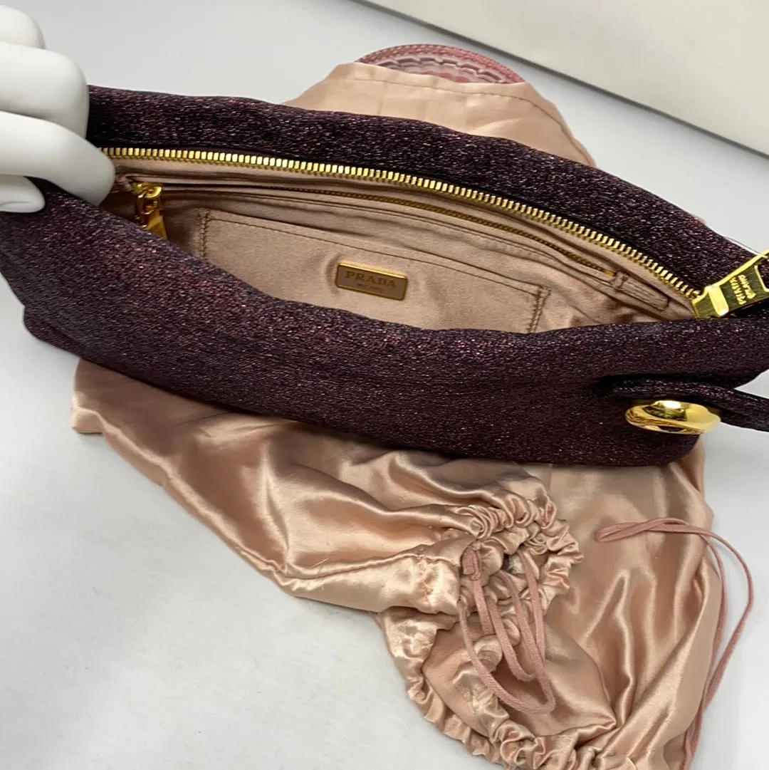Prada Top Zip Sparkle Clutch with Gold Button