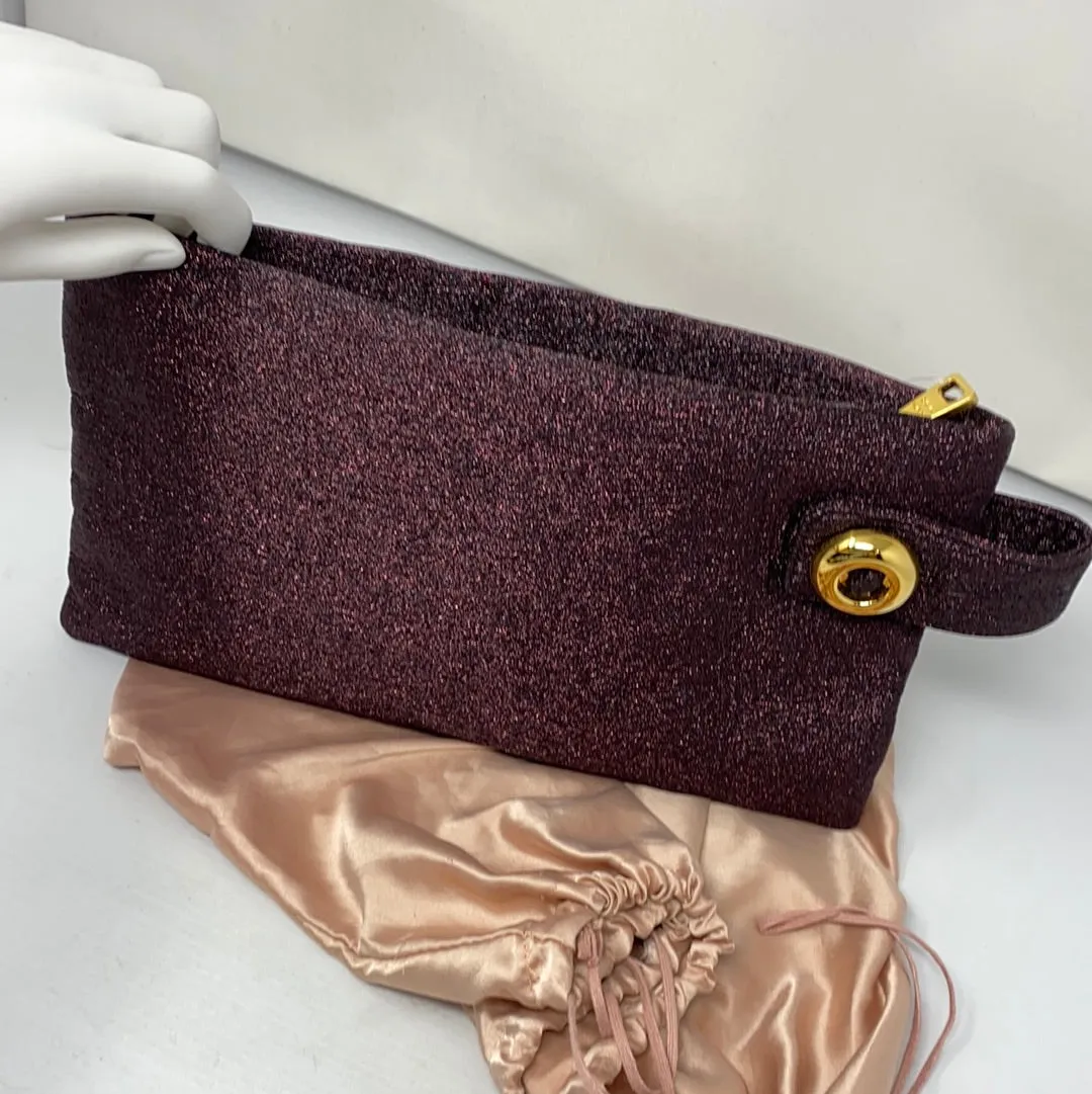 Prada Top Zip Sparkle Clutch with Gold Button