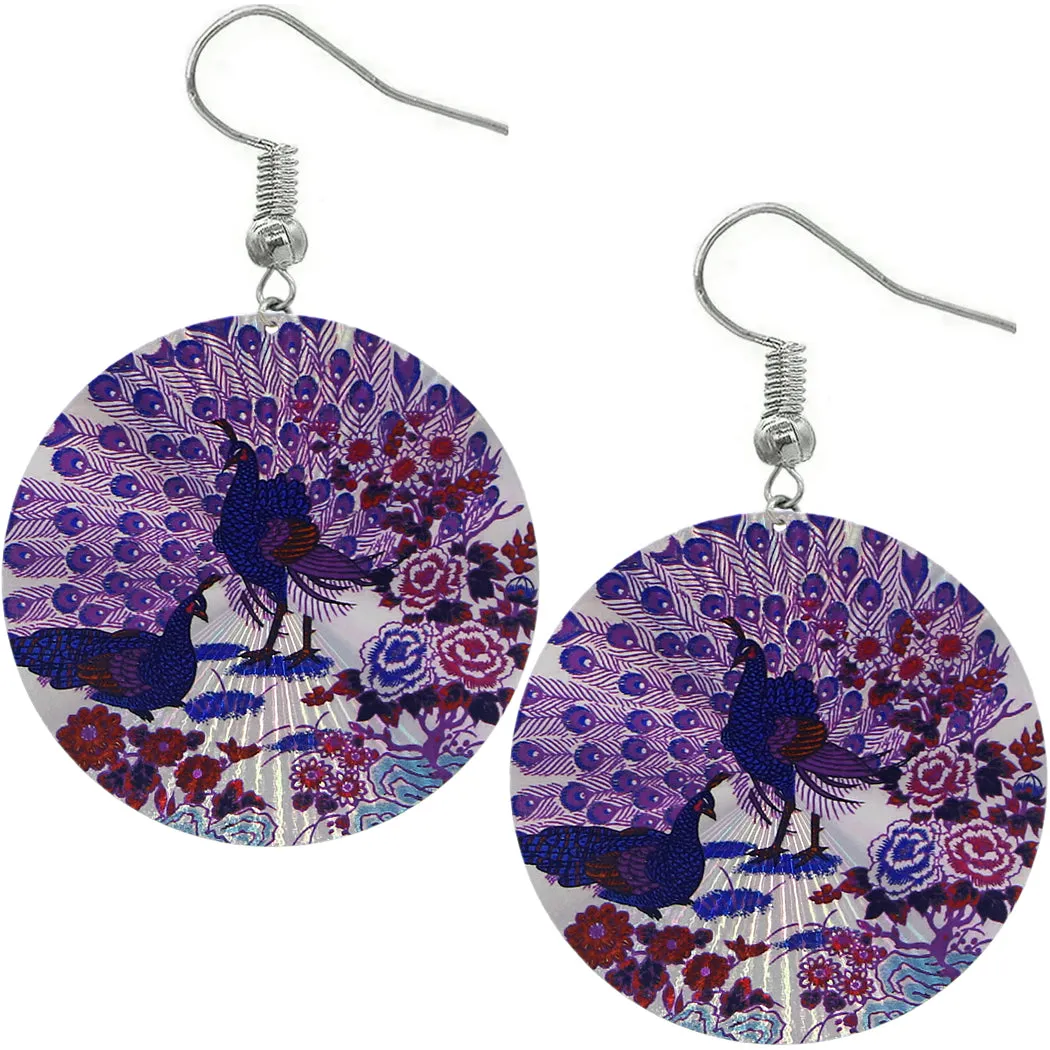 Purple Indian Peafowl Peacock Thin Earrings