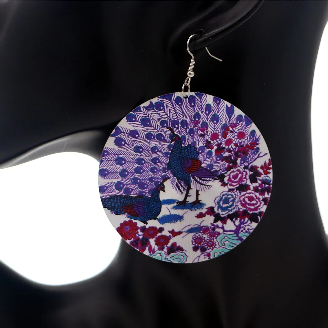 Purple Indian Peafowl Peacock Thin Earrings
