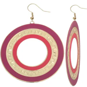 Purple Pink Thin Disc Dangle Earrings