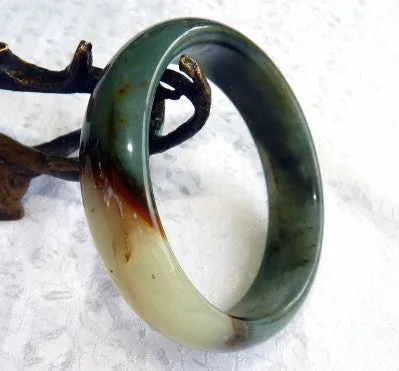 "Powerful  Compassionate Woman" Chinese River Jade Bangle Bracelet 60 mm (JBB3386))