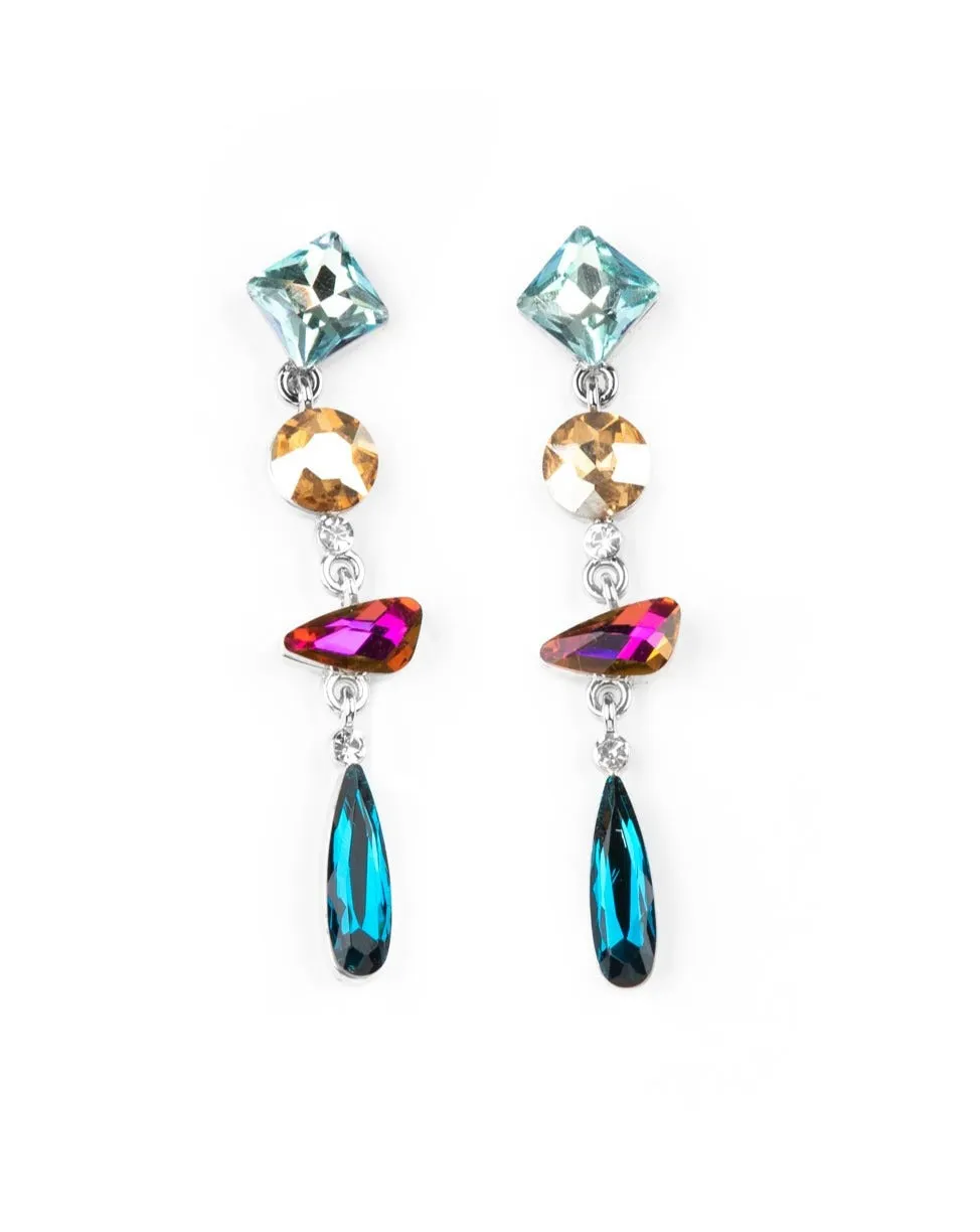 "Rock Candy Elegance" Silver Metal Multi Color Iridescent Dangle Earrings